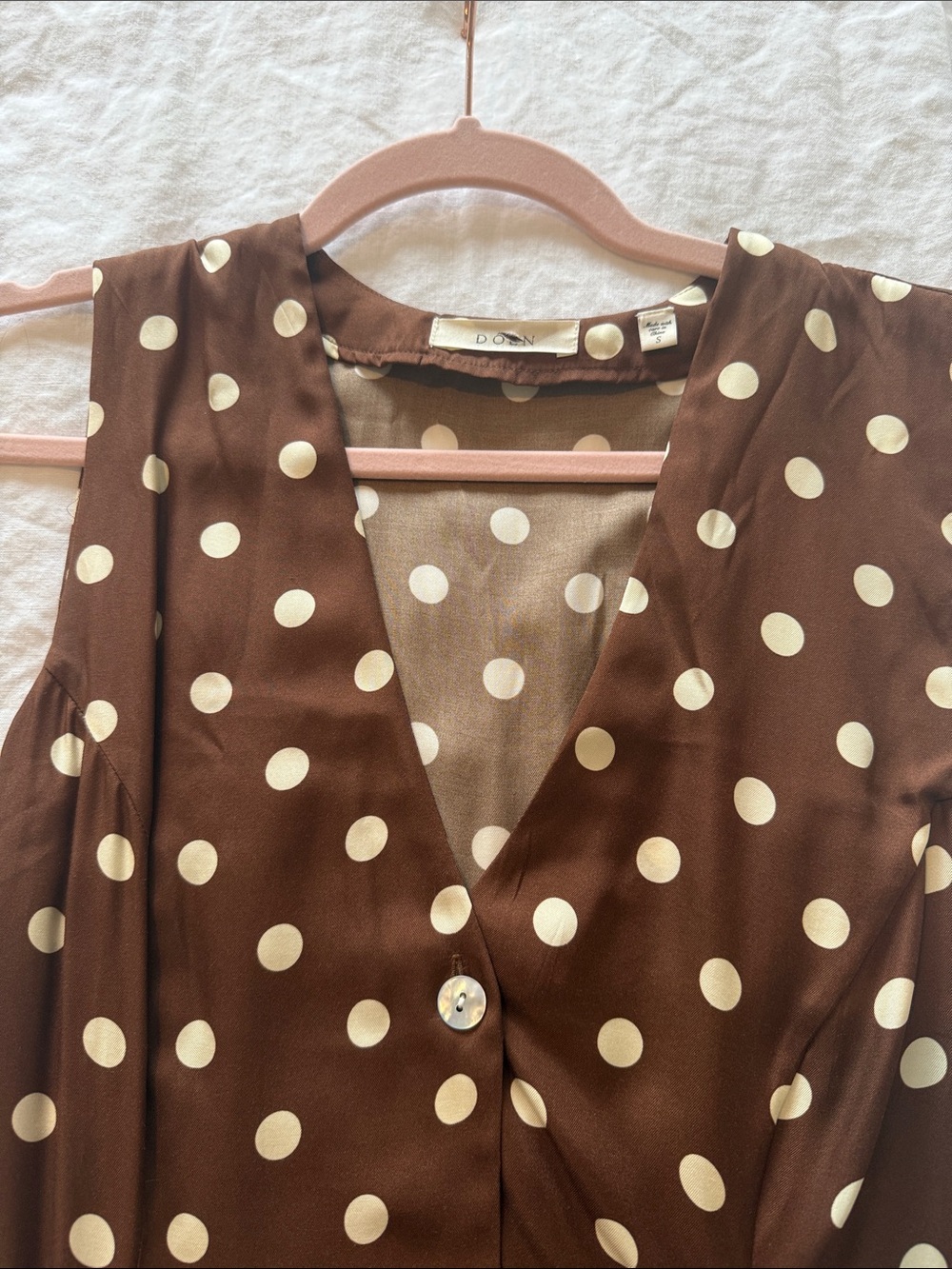 DOEN Women's Brown Aubrey Pleated Polka-Dot Silk-Blend Twill Mini Dress - Picture 3 of 5